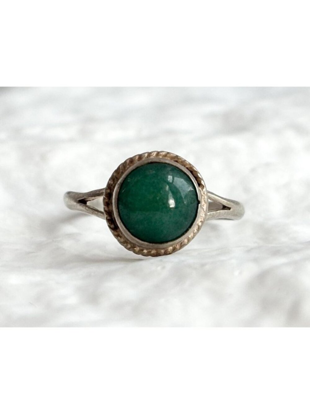 Green Natural Turquoise Cabochon Round Sterling Silver 925 Vintage Ring - sz 6.5